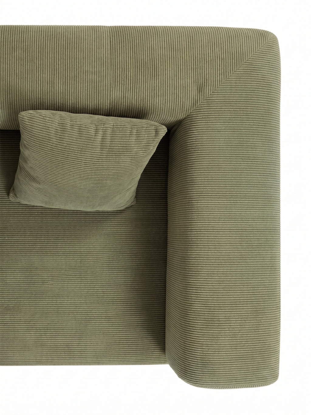 Olive green sofa bed armrest close up