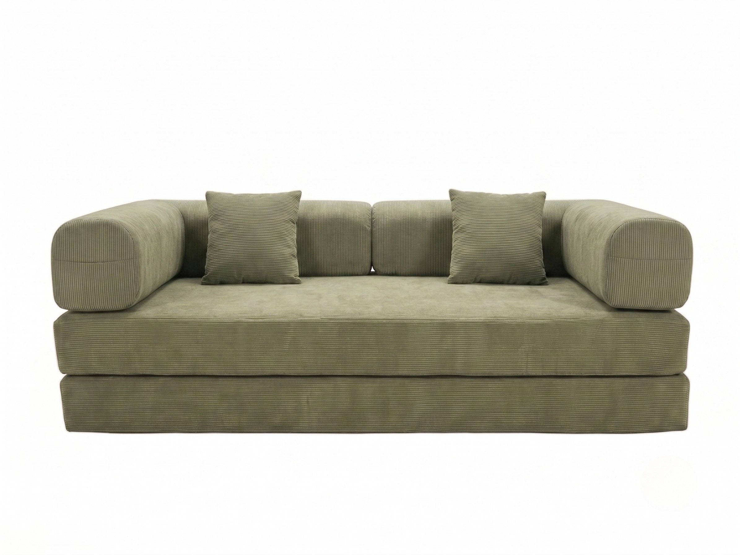 Olive green sofa bed, front view