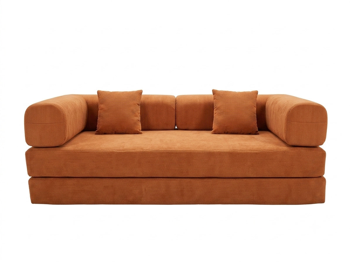 Orange sofa bed, front view
