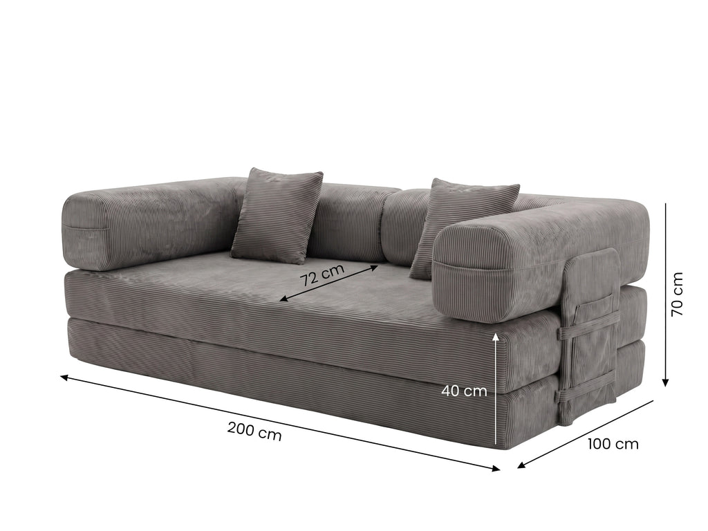 Sofa bed dimensions diagram, 200 x 100 x 70 cm
