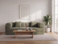 Olive green sofa bed in a living room, full view